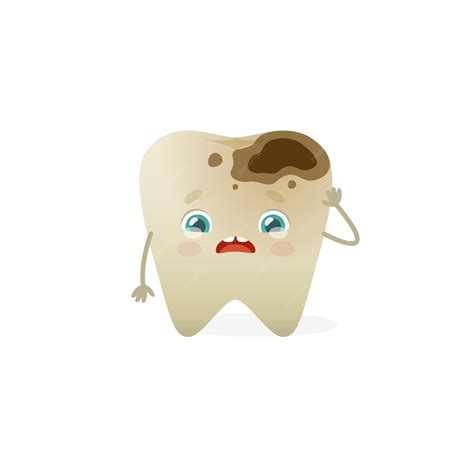 Premium Vector | Crying tooth with cavity cartoon tooth mascot with ...