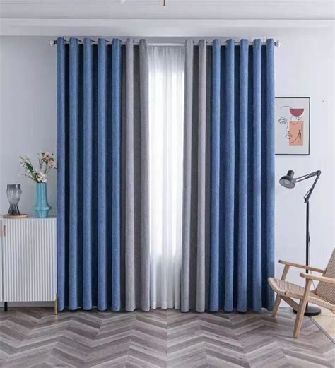 Two Panels Ombre Curtains Splicing Curtains, Navy Blue Gray Colors ...