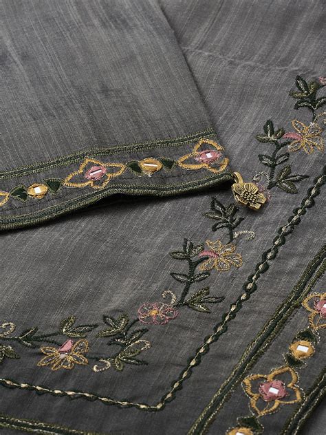 Neerus Women Grey Embroidered A-Line Asymmetric Kurta – Neerus India