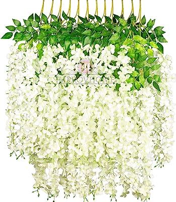 Buy Lvydec Wisteria Artificial Flowers Garland, 4Pcs Total 28.8ft White ...