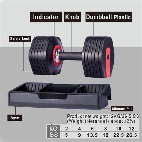 Adjustable Dumbbell 24 kg/52.8 lbs with 21.5increments from 2.5-24 kg ...