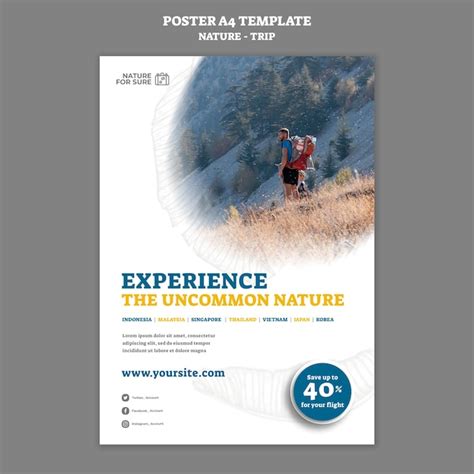 Relaxing natural trip poster template | Free PSD