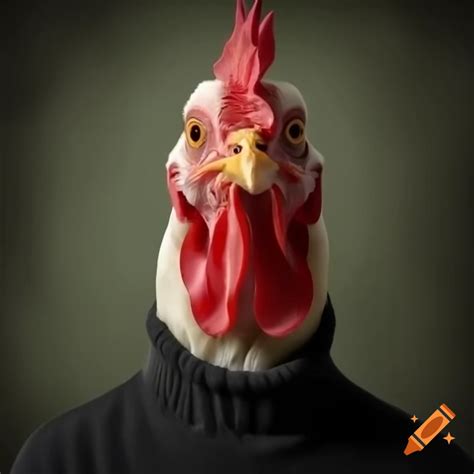 Colorful acrylic painting of a serious chicken in a suit, front view on ...