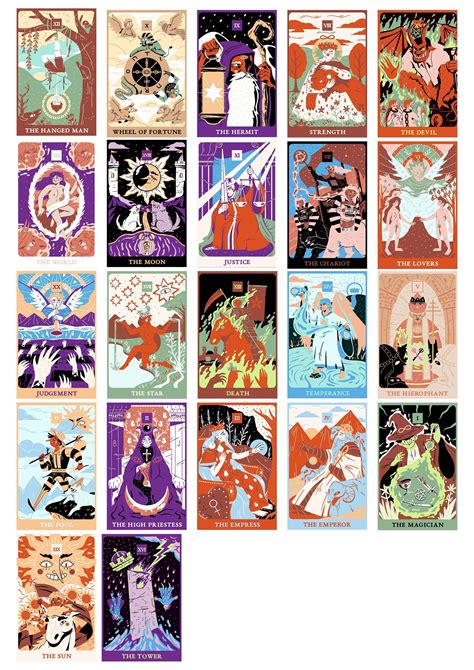 Tarot printable major arcana deck with backs 22 colorful major arcana ...