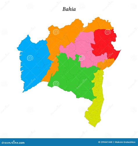 Colored Map of Bahia, State Brazil, with Borders Regions Stock Illustration - Illustration of ...