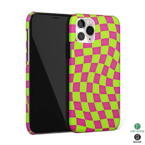 Trippy Green Pink Checkers Phone Cover | Matte Case – Boujee
