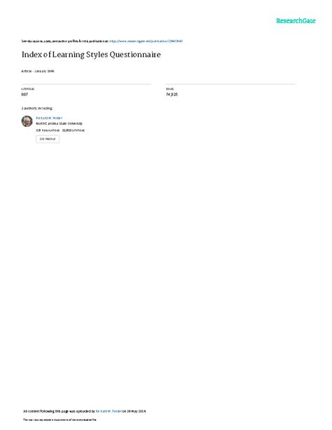 Index of Learning Styles Questionnaire - ####### See discussions, stats, and author profiles for ...