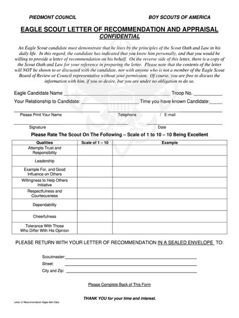 BSA Eagle Scout Letter of Recommendation and Form - Fill Online ...