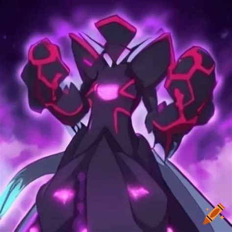 Demonic knight-like armored Pokemon in battle mode under the moon on ...
