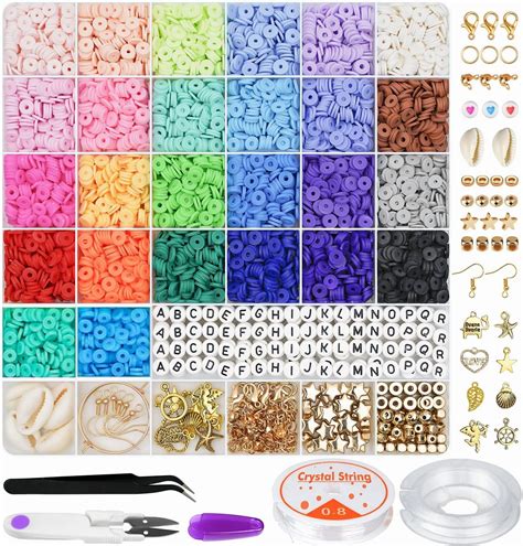 6500Pcs Clay Beads Bracelet Making Kit, 26 Colors Flat Round Clay Beads ...