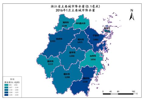 浙江省2016年1月主要城市降水量-3S知识库-地理国情监测云平台