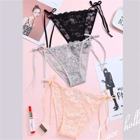 Women's Side Tie Sheer Panties Wild Lace Bikini Adjustable G-String ...