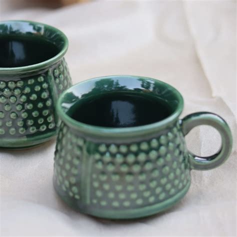 Buy WEAVING HOMES Store Green Tea Cups 200 ML Handmade Ceramic Mugs ...