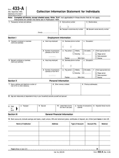 1995 Form IRS 433-A Fill Online, Printable, Fillable, Blank - pdfFiller