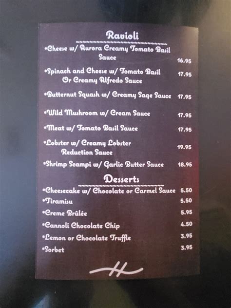 Menu at Piero's Pasta House restaurant, Geneva-on-the-Lake