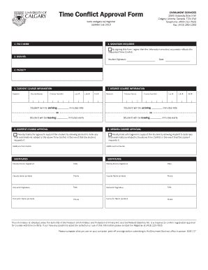 Time Conflict Approval Form - University Of Calgary - Ucalgary - Fill ...
