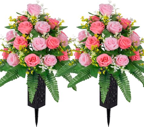 Amazon.com: strolfay Artificial Cemetery Flowers,Set of 2 Artificial ...
