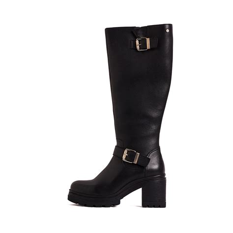 Buy Peach Flores Gianna Leather Long Boots-Black Online