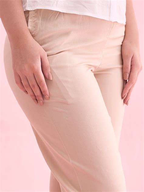 Light Beige Woven Viscose Casual Pants – Go Colors India
