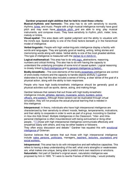 Professional Education - Gardner proposed eight abilities that he held ...