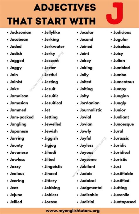 Adjective For Letter J at Lauren Murphy blog