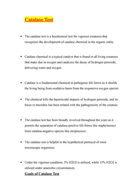 Catalase Test - useful notes - Catalase Test The catalase test is a ...