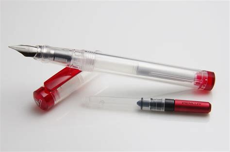 PENLUX Junior Clear Fountain Ink Pen | Medium Nib | Red Body ...