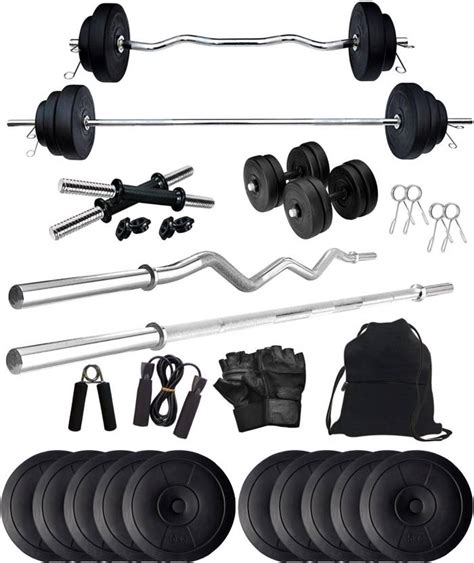 Star X 50 kg PVC 50KG Weight Plates with 3Ft Curl Rod and 5Ft Straight ...