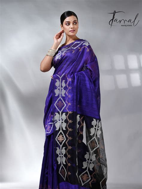 Violet Traditional Jamdani Saree In Matka Silk & Needle Work – Tamal ...