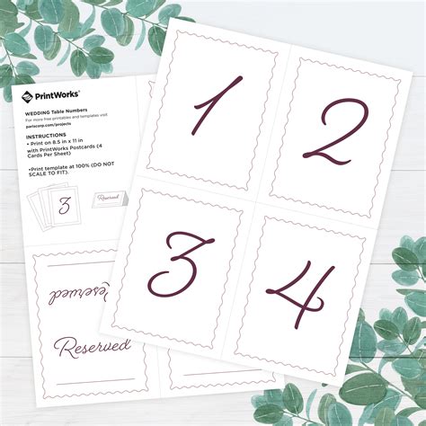 Wedding Table Number - Free Printable from PrintWorks
