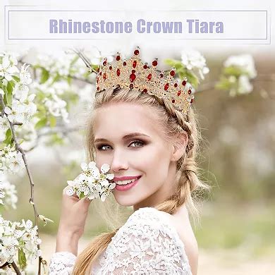 Women Faux Crystal Princess Crowns Tiara Rhinestone Tiaras Gold Tone Red