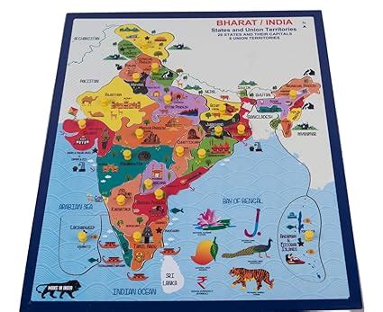 Buy WISH GENIE Wooden Indian Map Puzzle with State, Capitals Learning ...