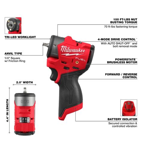Milwaukee 3048-20 M12 FUEL 1/4" Subcompact Impact Wrench with Friction Ring - Tool Only - BC ...