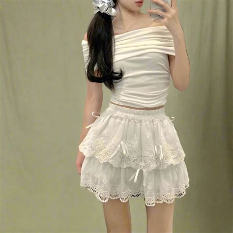 Fairycore White Lace Tiered Mini Skirt – Cottagecoreclothes