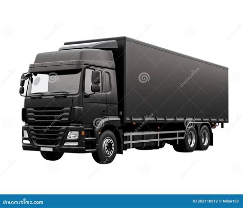 Black Cargo Truck Isolated On A White Background, Black Truck Freightliner Front Side View ...