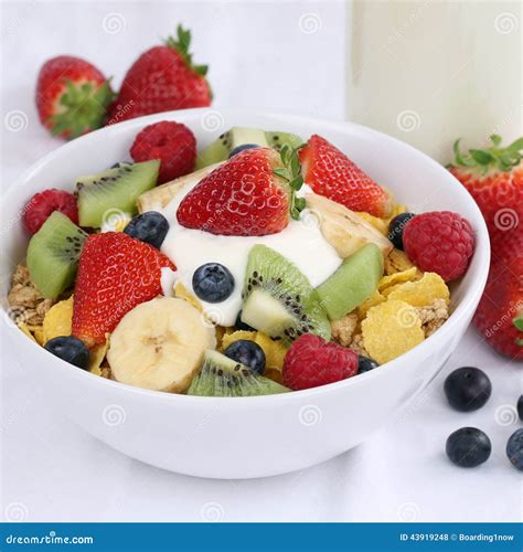 Fruit Cereals with Yogurt and Strawberries Stock Photo - Image of kiwi ...