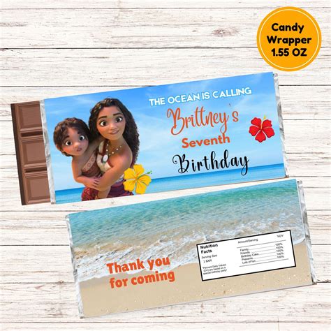 Moana Birthday Candy Bar Wrapper Template - Printable Moana Candy Bar ...