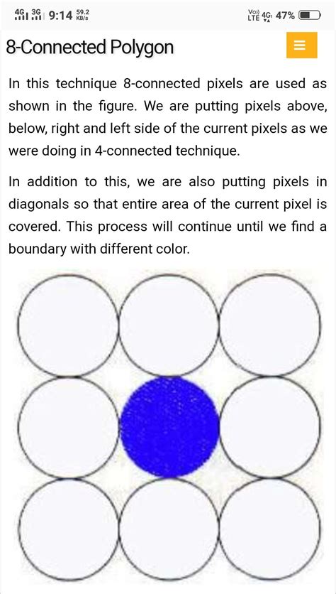 Compare 4 connected and 8 connected method to fill polygon - Brainly.in