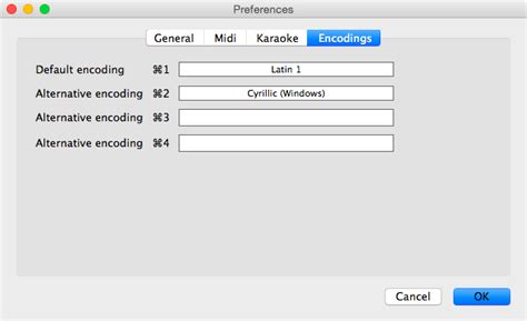 MidiCo - User Guide - Character encoding