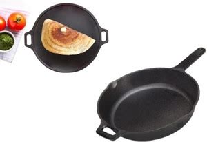 DuraCast Premium 30cm Cast Iron Tawa & 25cm Cast Iron Skillet: Sear ...