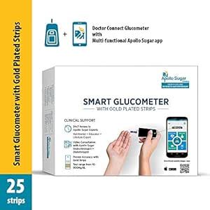 Apollo Sugar Smart Glucometer With 25 Gold Plated Strips (Blood Glucose ...