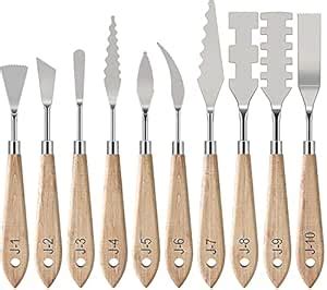 53ARTS 10 Pieces Painting Knives with Wood Grip Handle Stainless Steel ...