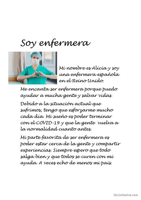 COMPRENSIÓN LECTORA: SOY ENFERMERA c…: English ESL worksheets pdf & doc