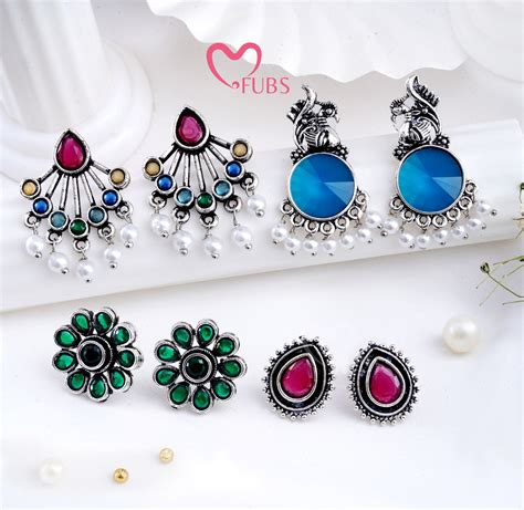 Set Of 4 Colorful Designer Stud Earrings – FUBS