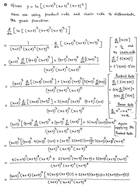 [Solved] Differentiate. y = In (x + 2)3 (x+ 4)2(x+9)5] [In [(x + 2)3 (x ...
