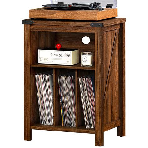 Record Player Stand With Vinyl Record Storage Rustic Brown Record ...