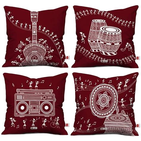 Buy Indigifts Satin Warli Art Designer Square Printed Sofa Cushion ...