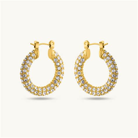 Buy Diamond Studded Hoop Earrings | Gold Plating – PALMONAS