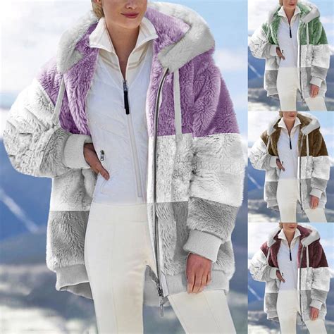 Dazajoo Weekly Sale Sherpa Lined Jacket Women Winter Zip Up Plush Warm ...