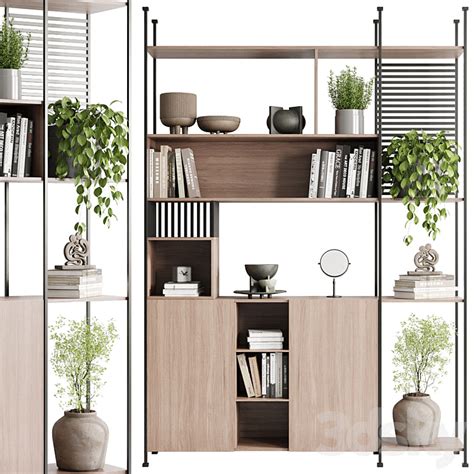 Metal Shelves Decorative With Plants and Book – Wooden Rack 01 3D Mode ...